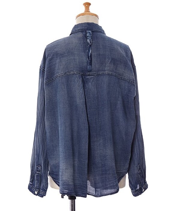 アズノウアズ オオラカ フラワー刺繍入り アシメ デニムシャツ