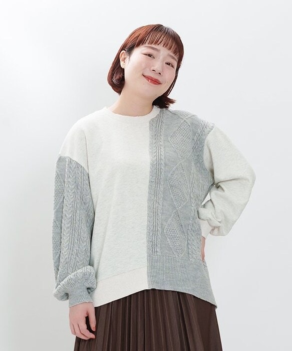 アズノゥアズオオラカ（AS KNOW AS olaca）/【大きいサイズ】ケーブルでニットレーナー