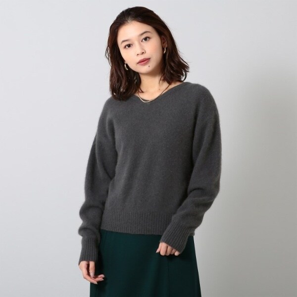 美品 アンタイトル ふわふわ 2WAYウールフォックス Vネックニット イエロー アンタイトル/【Oggi．jp掲載／前後2WAY】ウールフォックス V