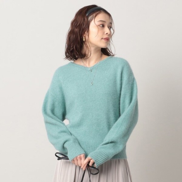 美品 アンタイトル ふわふわ 2WAYウールフォックス Vネックニット イエロー アンタイトル/【Oggi．jp掲載／前後2WAY】ウールフォックス V