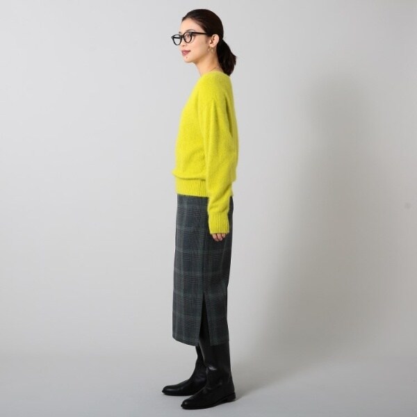 美品 アンタイトル ふわふわ 2WAYウールフォックス Vネックニット イエロー 美品 アンタイトル ふわふわ 2WAYウールフォックス Vネック