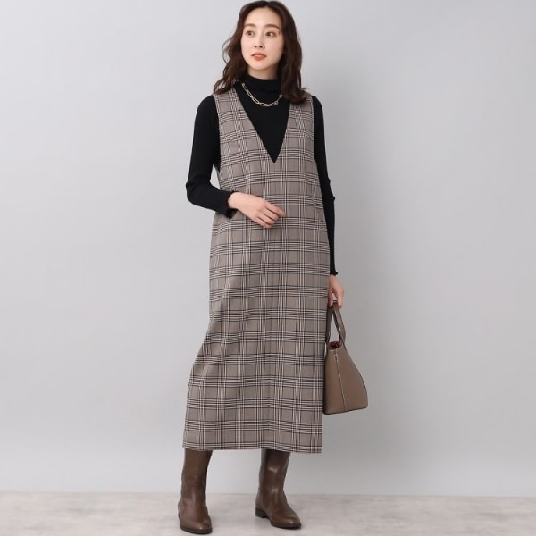 新品 アンタイトル スタイリッシュ ダブルクロス ジャンパースカート 洗える アンタイトル（UNTITLED）/【すっきり＆楽に着られる／洗える