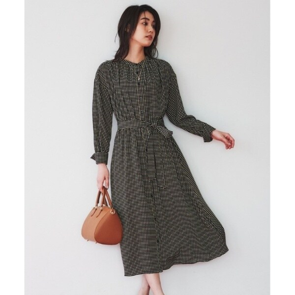 アンタイトル（UNTITLED）/【前開きボタンウエストゴムベルト付】変形ドット柄ワンピース