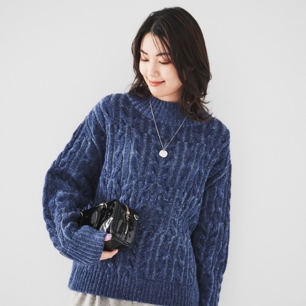 アンタイトル（UNTITLED）/【日本製すっきり丈トラッド】ラムウール ケーブルニット