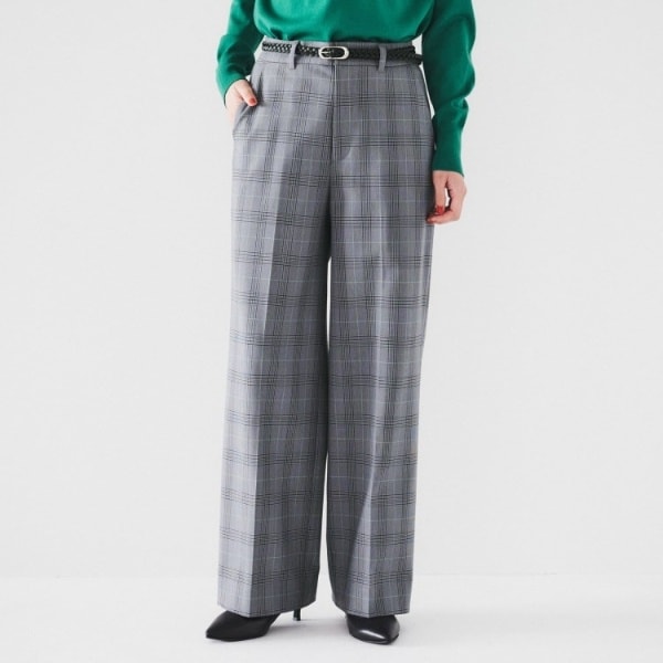 アンタイトル（UNTITLED）/【裏起毛後ろウエストゴム日本製】タックなしフルレングスワイドパンツ