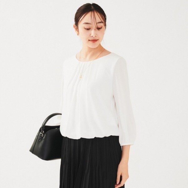 アンタイトル（UNTITLED）/【透けにくい通勤】パウダリー タックブラウス