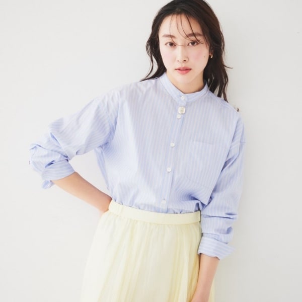 アンタイトル（UNTITLED）/【コットン100ストライプ】タイプライター バンドカラーシャツ