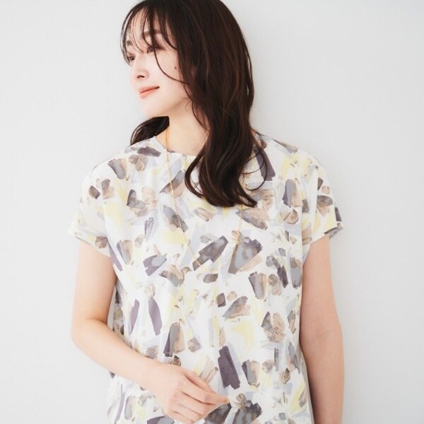 アンタイトル（UNTITLED）/【オンオフ使える手洗い可】ペイントプリントブラウス