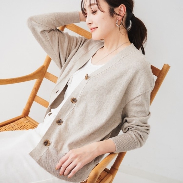 アンタイトル（UNTITLED）/【アンサンブル可能手洗い可】リネン混ベーシックカーディガン