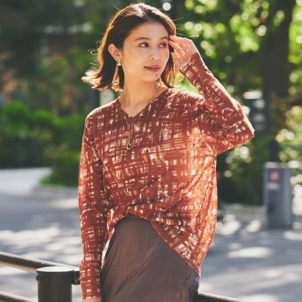 アンタイトル（UNTITLED）/【セットアップ可能アンサンブル可能シアー】チェックプリント プルオーバーニット