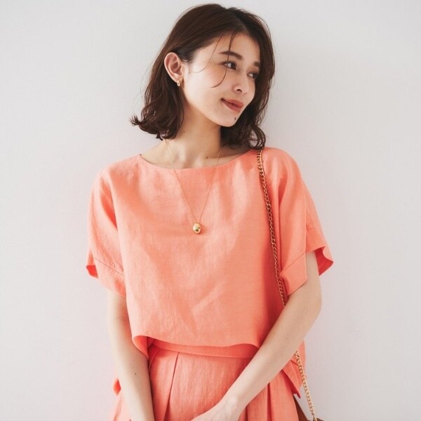 アンタイトル（UNTITLED）/【セットアップ可能手洗い可】リネン混 ボートネックTブラウス