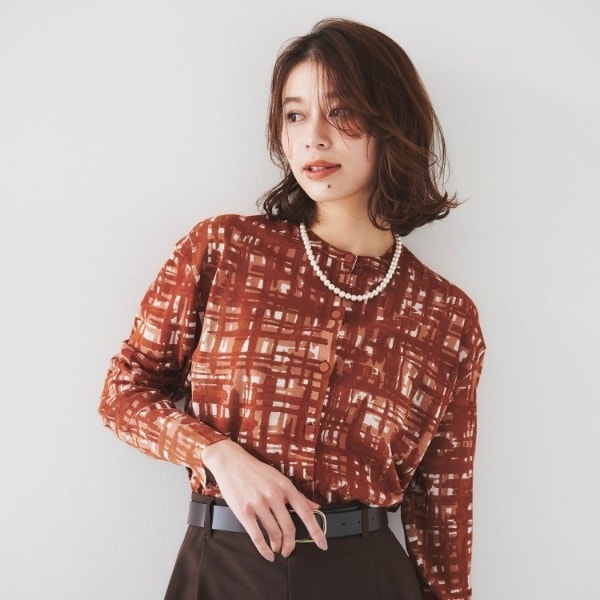 アンタイトル（UNTITLED）/【セットアップ可能アンサンブル可能シアー】チェックプリント カーディガンニット