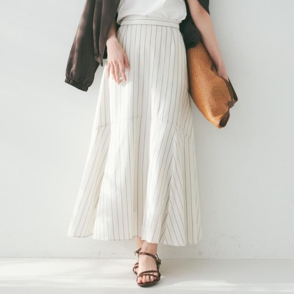 アンタイトル（UNTITLED）/【後ろウエストゴムマーメイド】ストライプフレアスカート
