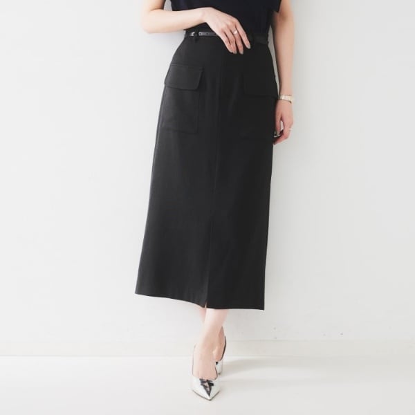 アンタイトル（UNTITLED）/【きれいめ前スリット】麻混カーゴスカート