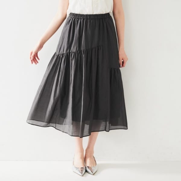 アンタイトル（UNTITLED）/綿シルク変形ティアードスカート