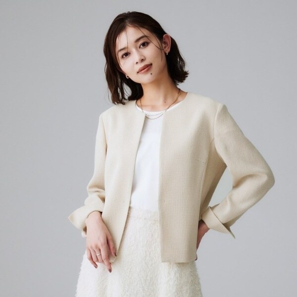 アンタイトル（UNTITLED）/【短丈日本製】カラミ風メッシュ ノーカラージャケット