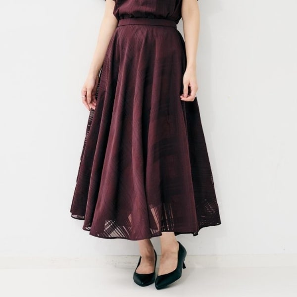 アンタイトル（UNTITLED）/【秋カラーセットアップ可後ろウエストゴム】シアーチェックスカート