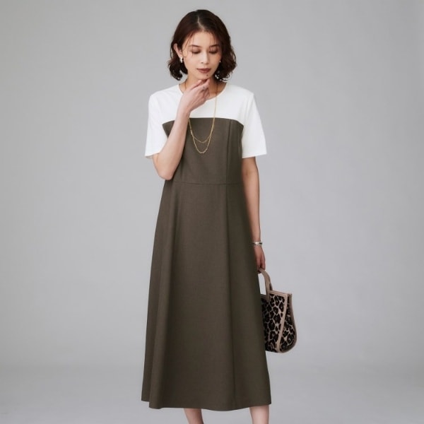 アンタイトル（UNTITLED）/【きれいめカジュアルセミフレア】異素材ドッキングワンピース