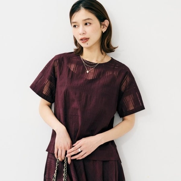 アンタイトル（UNTITLED）/【セットアップ可エレガント】シアーチェックTブラウス