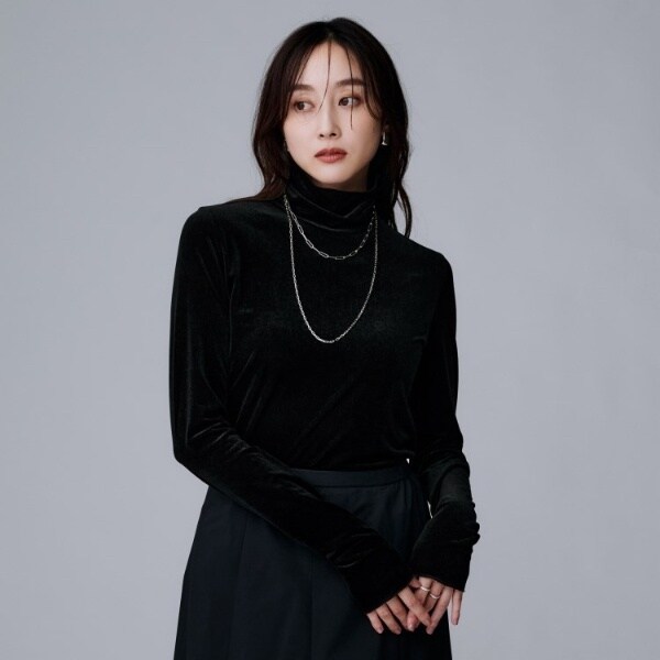 アンタイトル（UNTITLED）/【ハイネックレイヤード重ね着におすすめ】トリコットベロア シアーインナー