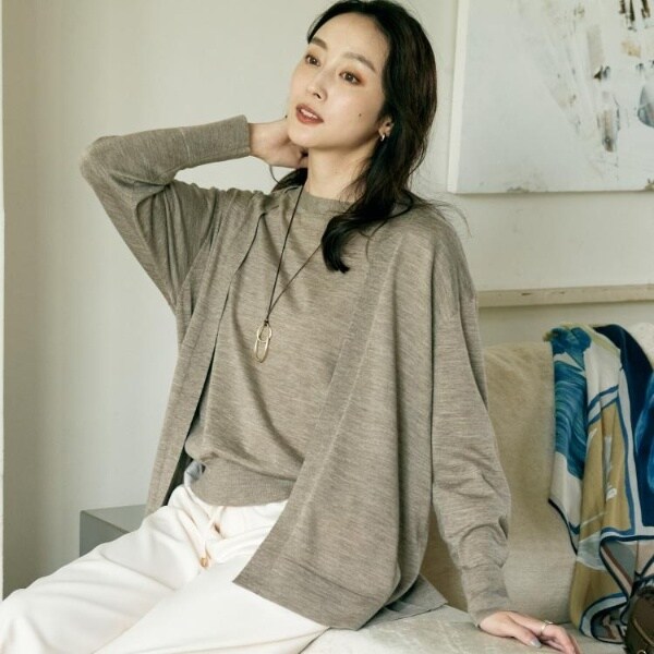 アンタイトル（UNTITLED）/【アンサンブル可オフィスボタンなし】シルクウールカシミヤ 着流しカーディガン