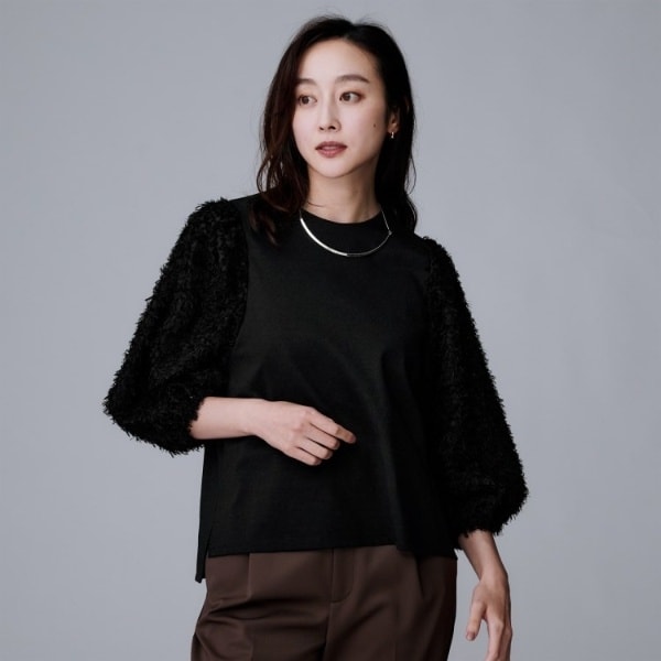 アンタイトル（UNTITLED）/【丸首Tシャツ風短丈】シャギースリーブ ポンチカットソー_7