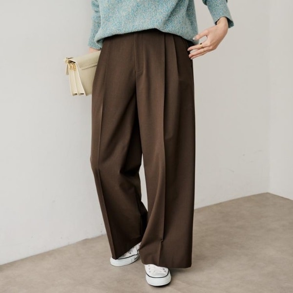 アンタイトル（UNTITLED）/【洗えるウエスト後ろゴム】ウール混　タックワイドパンツ