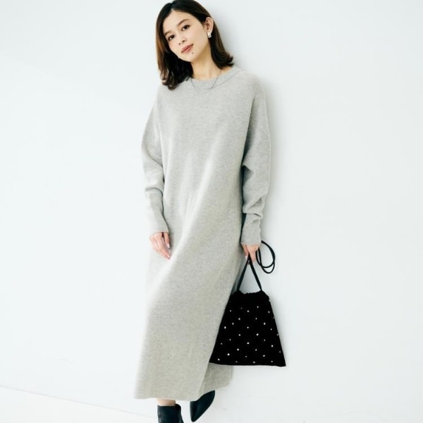 アンタイトル（UNTITLED）/【ロング丈ゆったりシルエット】テントライン ニットワンピース