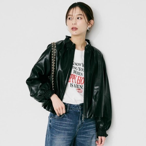 アンタイトル（UNTITLED）/【MARILYN MOON】ソフトレザー調ブルゾン