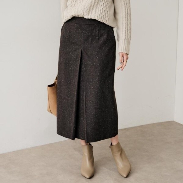 アンタイトル（UNTITLED）/【ミディ丈シーズンレスウエスト後ろゴム】シルクネップツイード ナロースカート