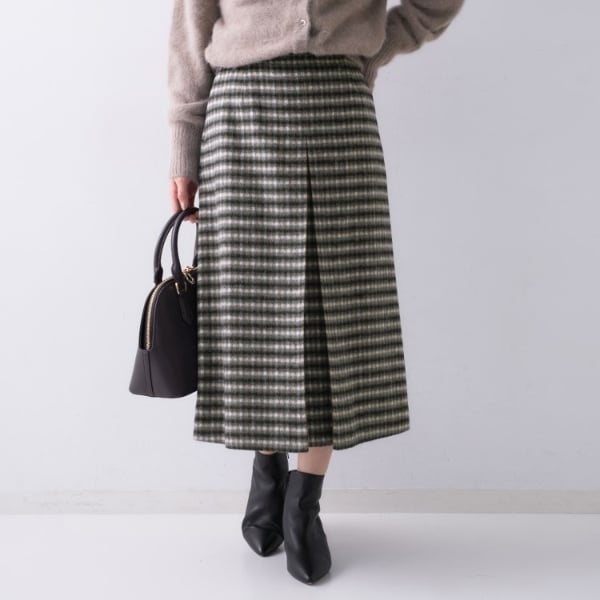 アンタイトル（UNTITLED）/【ふんわりタイト見え】シャギーチェックスカート