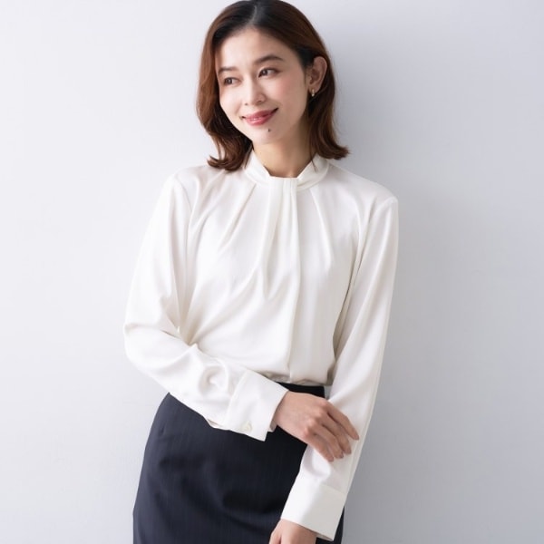 アンタイトル（UNTITLED）/【きれいめお仕事着】サテンドレープブラウス