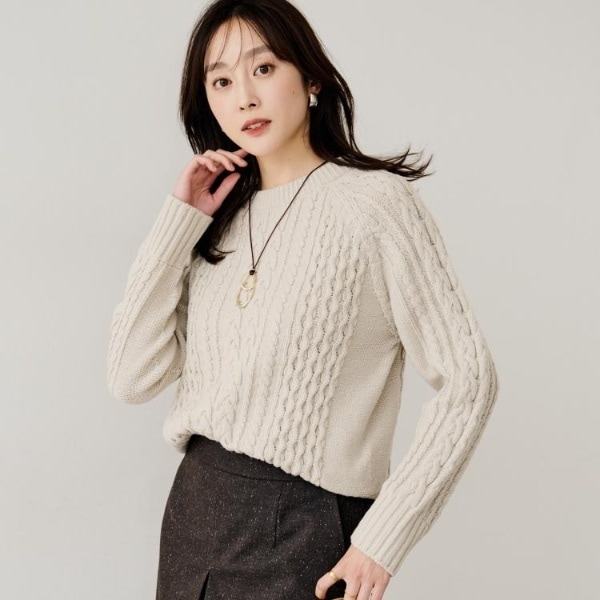 アンタイトル（UNTITLED）/【すっきりコンパクト】スポンディッシュ ケーブル柄プルオーバー
