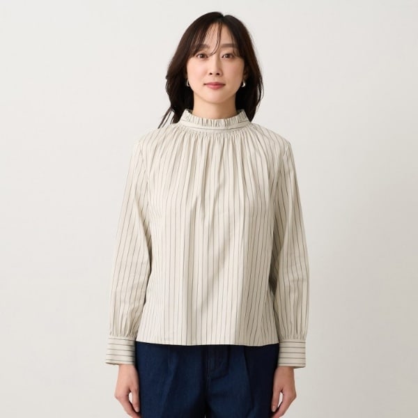 アンタイトル（UNTITLED）/【コットン100洗える】シャーリングフリルネックブラウス_17
