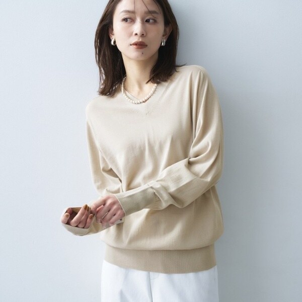 アンタイトル（UNTITLED）/【アンサンブル可洗える】シアーVネックニット_3