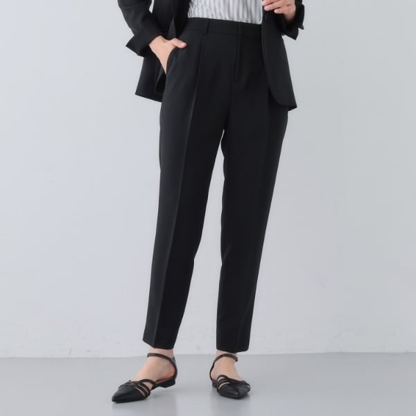 インディヴィ（INDIVI）/【定番スーツ／UVケア／洗える】ウール調タックテーパードパンツ