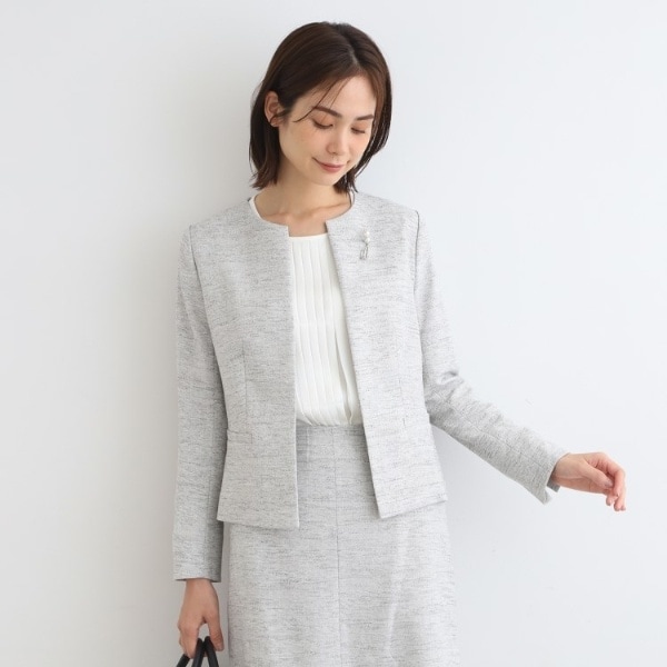 新品【INDIVI インディヴィ】ツイード ノーカラー ジャケット 大きいサイズ インディヴィ(INDIVI)/【定番スーツ】ノーカラーツィード