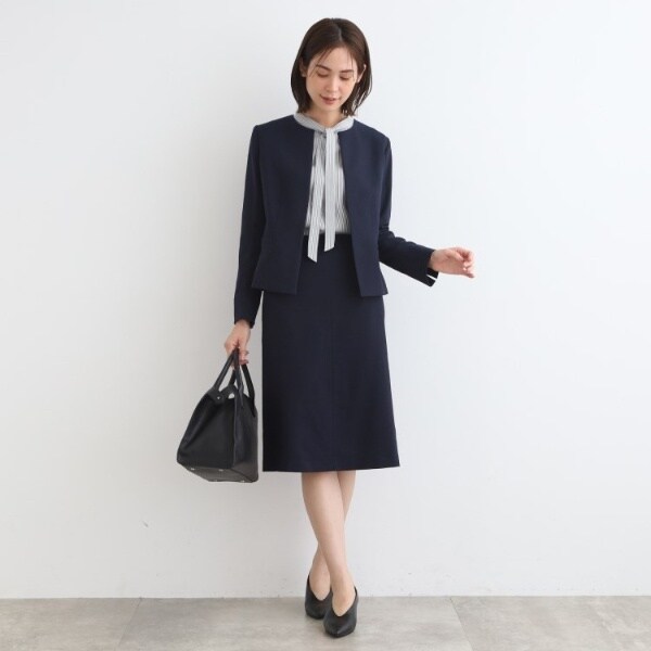M相当✨美品✨インディヴィ　ノーカラー　ツイード　スカートスーツ　セットアップ 美品】INDIVI インディヴィ セットアップ スーツ ノーカラー