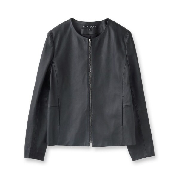 インディヴィ（INDIVI）/【ラムレザー／日本製】ノーカラーブルゾンジャケット インディヴィ（INDIVI）/【ラムレザー／日本製】ノーカラーブルゾン