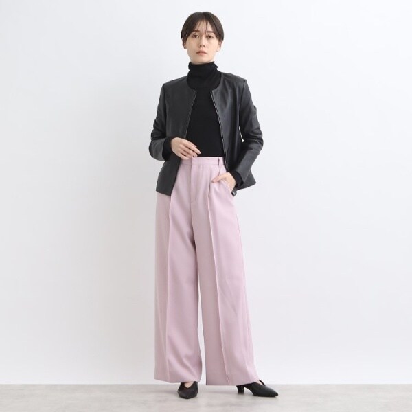 インディヴィ（INDIVI）/【ラムレザー／日本製】ノーカラーブルゾン