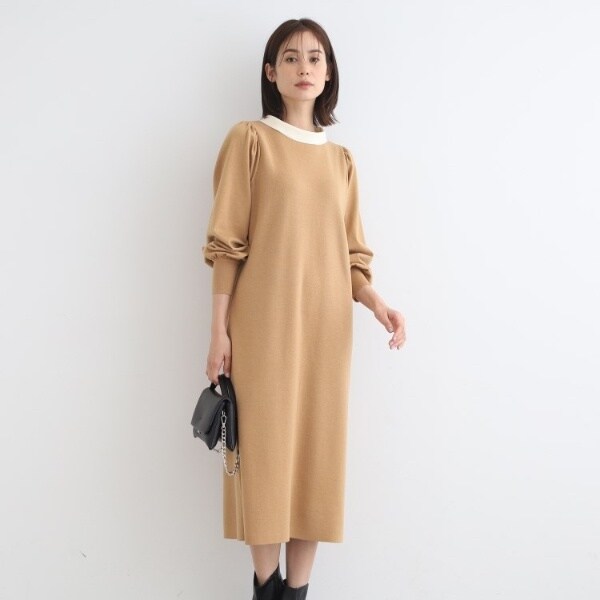 インディヴィ（INDIVI）/【洗える／パール調ボタン】ストレートニットワンピースの通販は 6,265円