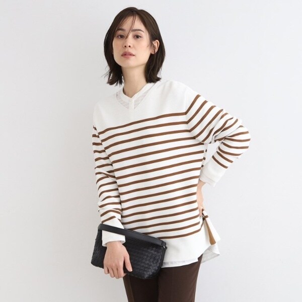 インディヴィ（INDIVI）/【洗える／ボーダー柄】Vネックチュニックニットの通販は