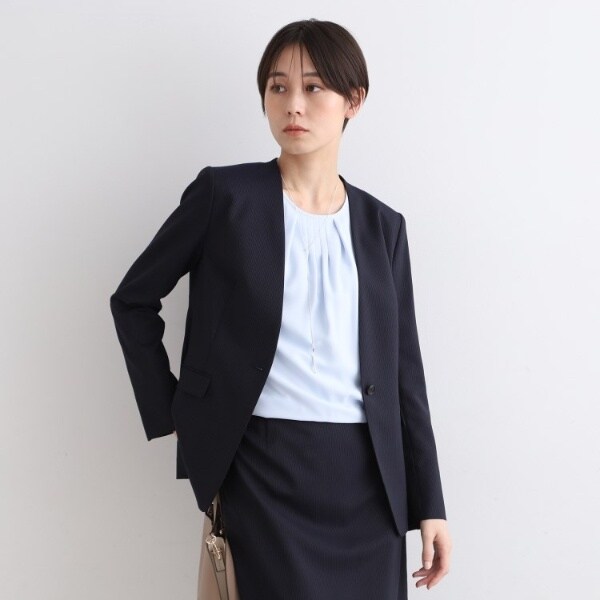 インディヴィ（INDIVI）/【定番スーツ／ウール混】ピンストライプノーカラージャケット