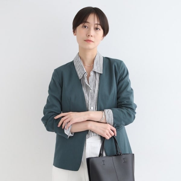 インディヴィ（INDIVI）/【洗える／UVケア／接触冷感／SETUP可能】麻混ノーカラージャケット