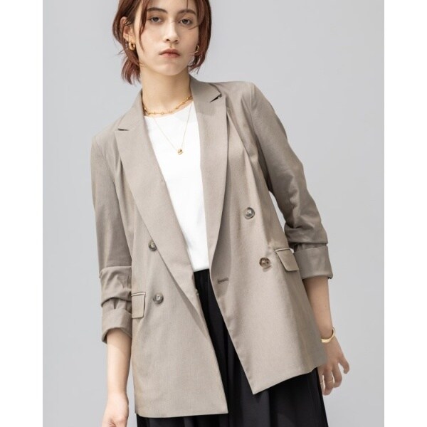 インディヴィ（INDIVI）/【洗える／UVケア／接触冷感／SETUP可能】麻混テーラードダブルジャケット