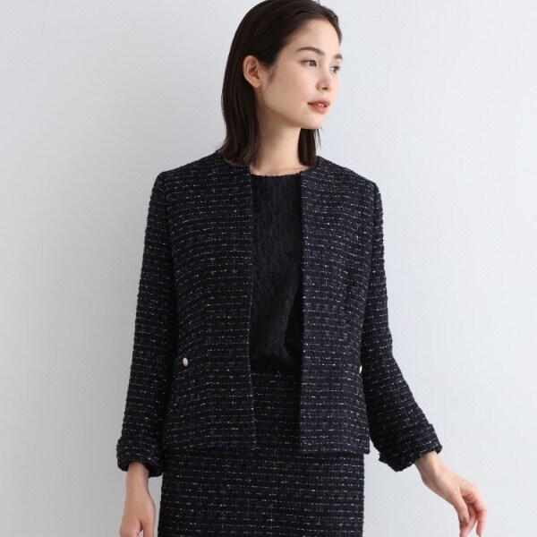 新品　インディヴィ　ノーカラー　ジャケット　40 Lサイズ　ブラック 新品 インディヴィ ノーカラー ジャケット 40 Lサイズ ブラック