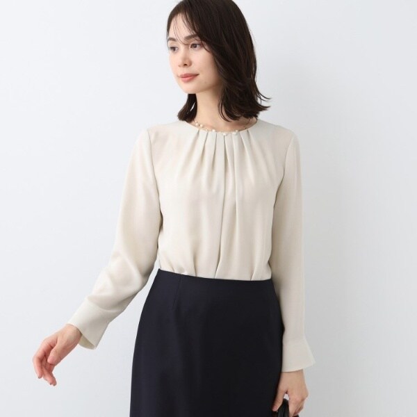インディヴィ（INDIVI）/【日本製／トリアセテート混】タックデザインブラウス