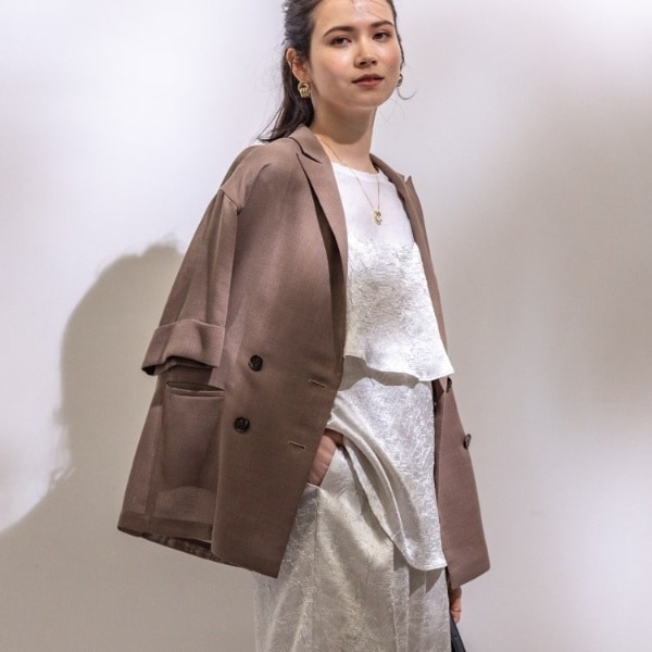 インディヴィ（INDIVI）/【洗える／メッシュ素材】リネンライク半袖ダブルジャケット