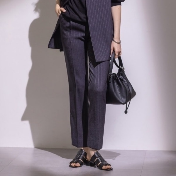 インディヴィ（INDIVI）/【こなれSETUP／ストライプ柄】リネンライクテーパードパンツ