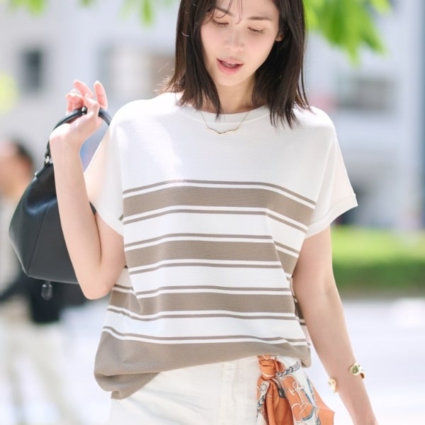 インディヴィ（INDIVI）/新色登場！【洗える／清涼感】レーヨンストレッチ フレンチスリーブニット